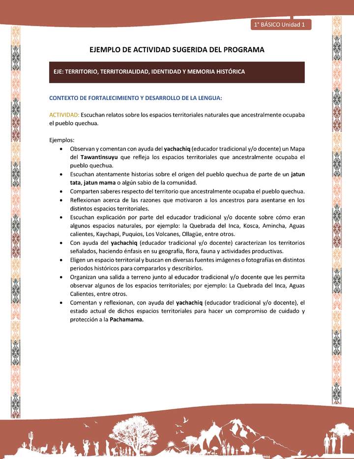 Actividad sugerida LC01 - Quechua - U1 - N°10: Escuchan relatos sobre los espacios territoriales naturales que ancestralmente ocupaba el pueblo quechua. Actividad sugerida LC01 - Quechua - U1 - N°10: Escuchan relatos sobre los espacios territoriales naturales que ancestralmente ocupaba el pueblo quechua.