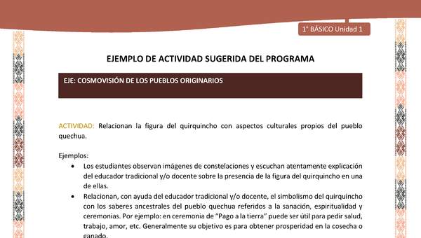 Actividad sugerida LC01 - Quechua - U1 - N°12: Relacionan la figura del quirquincho con aspectos culturales propios del pueblo quechua. Actividad sugerida LC01 - Quechua - U1 - N°12: Relacionan la figura del quirquincho con aspectos culturales propios del pueblo quechua.