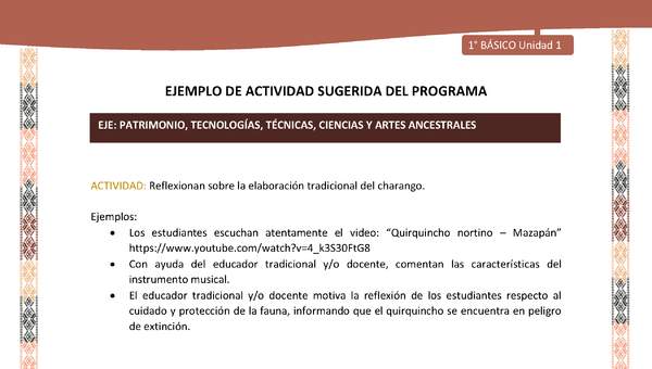 Actividad sugerida LC01 - Quechua - U1 - N°15: Reflexionan sobre la elaboración tradicional del charango. Actividad sugerida LC01 - Quechua - U1 - N°15: Reflexionan sobre la elaboración tradicional del charango.
