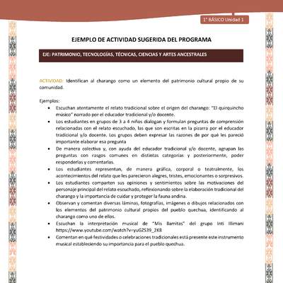 Actividad sugerida LC01 - Quechua - U1 - N°14: Identifican al charango como un elemento del patrimonio cultural propio de su comunidad. Actividad sugerida LC01 - Quechua - U1 - N°14: Identifican al charango como un elemento del patrimonio cultural propio de su comunidad.