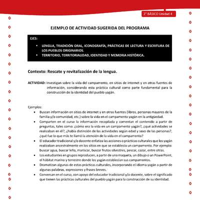 Actividad sugerida Nº 2- LC02 - YAG-U4-LR - Investigan sobre la vida del campamento, en sitios de internet y en otras fuentes de información, considerando esta práctica cultural como parte fundamental para la construcción de la identidad del pueblo yagán Actividad sugerida Nº 2- LC02 - YAG-U4-LR - Investigan sobre la vida del campamento, en sitios de internet y en otras fuentes de información, considerando esta práctica cultural como parte fundamental para la construcción de la identidad del pueblo yagán