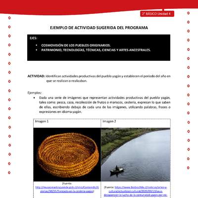 Actividad sugerida Nº 3 - LC02 - YAG-U4-LR - Identifican actividades productivas del pueblo yagán y establecen el período del año en que se realizan o realizaban Actividad sugerida Nº 3 - LC02 - YAG-U4-LR - Identifican actividades productivas del pueblo yagán y establecen el período del año en que se realizan o realizaban