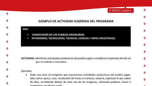 Actividad sugerida Nº 3 - LC02 - YAG-U4-LR - Identifican actividades productivas del pueblo yagán y establecen el período del año en que se realizan o realizaban Actividad sugerida Nº 3 - LC02 - YAG-U4-LR - Identifican actividades productivas del pueblo yagán y establecen el período del año en que se realizan o realizaban