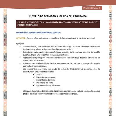 Actividad sugerida LC01 - Quechua - U2 - N°18: Conocen algunas imágenes referidas a símbolos propios de la escritura ancestral. Actividad sugerida LC01 - Quechua - U2 - N°18: Conocen algunas imágenes referidas a símbolos propios de la escritura ancestral.