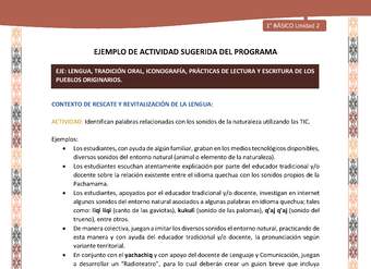 Actividad sugerida LC01 - Quechua - U2 - N°22: Identifican palabras relacionadas con los sonidos de la naturaleza utilizando las TIC. Actividad sugerida LC01 - Quechua - U2 - N°22: Identifican palabras relacionadas con los sonidos de la naturaleza utilizando las TIC.