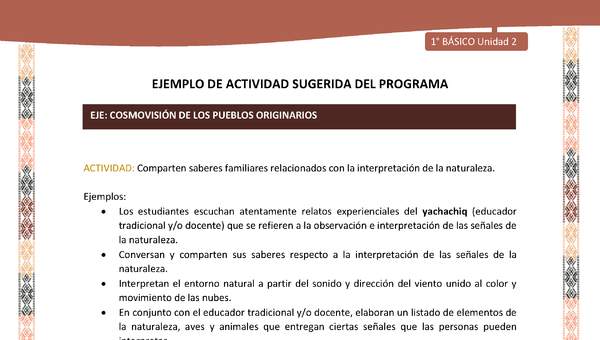 Actividad sugerida LC01 - Quechua - U2 - N°30: Comparten saberes familiares relacionados con la interpretación de la naturaleza. Actividad sugerida LC01 - Quechua - U2 - N°30: Comparten saberes familiares relacionados con la interpretación de la naturaleza.