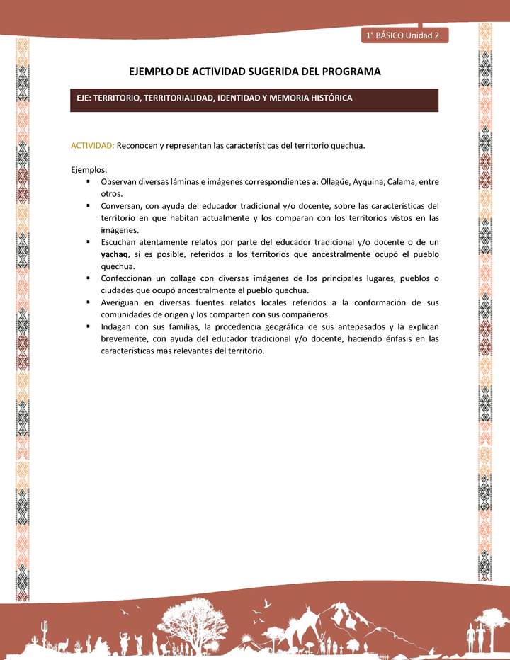 Actividad sugerida LC01 - Quechua - U2 - N°28: Reconocen y representan las características del territorio quechua. Actividad sugerida LC01 - Quechua - U2 - N°28: Reconocen y representan las características del territorio quechua.