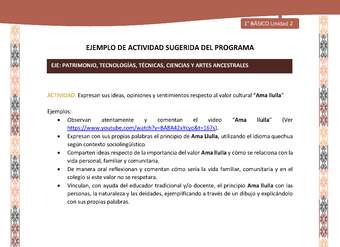 Actividad sugerida LC01 - Quechua - U2 - N°31:  Expresan sus ideas, opiniones y sentimientos respecto al valor cultural “Ama llulla”. Actividad sugerida LC01 - Quechua - U2 - N°31:  Expresan sus ideas, opiniones y sentimientos respecto al valor cultural “Ama llulla”.