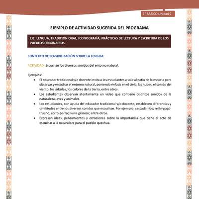 Actividad sugerida LC01 - Quechua - U2 - N°16:  Escuchan los diversos sonidos del entorno natural. Actividad sugerida LC01 - Quechua - U2 - N°16:  Escuchan los diversos sonidos del entorno natural.