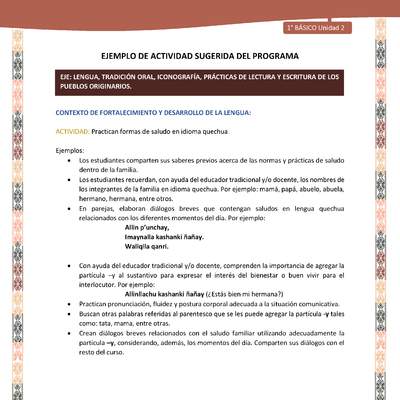 Actividad sugerida LC01 - Quechua - U2 - N°25: Practican formas de saludo en idioma quechua. Actividad sugerida LC01 - Quechua - U2 - N°25: Practican formas de saludo en idioma quechua.