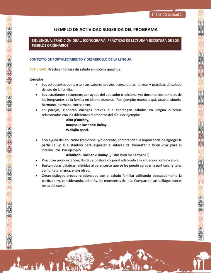 Actividad sugerida LC01 - Quechua - U2 - N°25: Practican formas de saludo en idioma quechua. Actividad sugerida LC01 - Quechua - U2 - N°25: Practican formas de saludo en idioma quechua.