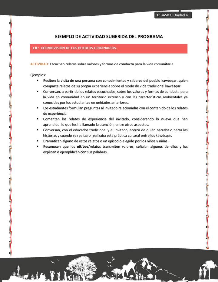 Actividad sugerida: LC01 - KAWÉSQAR - U4 - N°4: ESCUCHAN RELATOS SOBRE VALORES Y FORMAS DE CONDUCTA PARA LA VIDA COMUNITARIA. Actividad sugerida: LC01 - KAWÉSQAR - U4 - N°4: ESCUCHAN RELATOS SOBRE VALORES Y FORMAS DE CONDUCTA PARA LA VIDA COMUNITARIA.