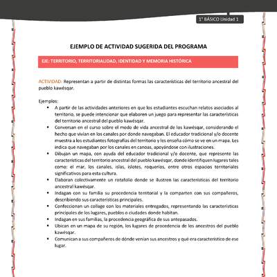 Actividad sugerida: LC01 - KAWÉSQAR - U1 - N°3: REPRESENTAN A PARTIR DE DISTINTAS FORMAS LAS CARACTERÍSTICAS DEL TERRITORIO ANCESTRAL DEL PUEBLO KAWÉSQAR. Actividad sugerida: LC01 - KAWÉSQAR - U1 - N°3: REPRESENTAN A PARTIR DE DISTINTAS FORMAS LAS CARACTERÍSTICAS DEL TERRITORIO ANCESTRAL DEL PUEBLO KAWÉSQAR.