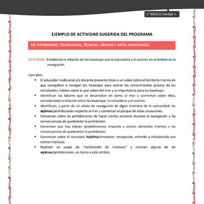 Actividad sugerida: LC01 - KAWÉSQAR - U2 - N°7: ESTABLECEN LA RELACIÓN DE LOS KAWÉSQAR CON LA NATURALEZA Y EL COSMOS EN EL ÁMBITO DE LA NAVEGACIÓN. Actividad sugerida: LC01 - KAWÉSQAR - U2 - N°7: ESTABLECEN LA RELACIÓN DE LOS KAWÉSQAR CON LA NATURALEZA Y EL COSMOS EN EL ÁMBITO DE LA NAVEGACIÓN.