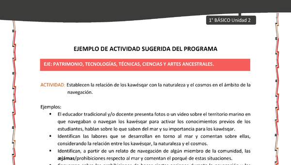 Actividad sugerida: LC01 - KAWÉSQAR - U2 - N°7: ESTABLECEN LA RELACIÓN DE LOS KAWÉSQAR CON LA NATURALEZA Y EL COSMOS EN EL ÁMBITO DE LA NAVEGACIÓN. Actividad sugerida: LC01 - KAWÉSQAR - U2 - N°7: ESTABLECEN LA RELACIÓN DE LOS KAWÉSQAR CON LA NATURALEZA Y EL COSMOS EN EL ÁMBITO DE LA NAVEGACIÓN.