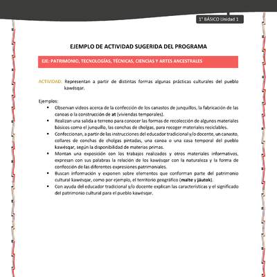 Actividad sugerida: LC01 - KAWÉSQAR - U1 - N°5: REPRESENTAN A PARTIR DE DISTINTAS FORMAS ALGUNAS PRÁCTICAS CULTURALES DEL PUEBLO KAWÉSQAR. Actividad sugerida: LC01 - KAWÉSQAR - U1 - N°5: REPRESENTAN A PARTIR DE DISTINTAS FORMAS ALGUNAS PRÁCTICAS CULTURALES DEL PUEBLO KAWÉSQAR.