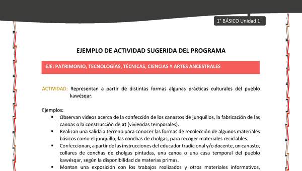 Actividad sugerida: LC01 - KAWÉSQAR - U1 - N°5: REPRESENTAN A PARTIR DE DISTINTAS FORMAS ALGUNAS PRÁCTICAS CULTURALES DEL PUEBLO KAWÉSQAR. Actividad sugerida: LC01 - KAWÉSQAR - U1 - N°5: REPRESENTAN A PARTIR DE DISTINTAS FORMAS ALGUNAS PRÁCTICAS CULTURALES DEL PUEBLO KAWÉSQAR.
