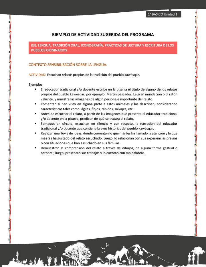 Actividad sugerida: LC01 - KAWÉSQAR - U1 - N°1: ESCUCHAN RELATOS PROPIOS DE LA TRADICIÓN DEL PUEBLO KAWÉSQAR. Actividad sugerida: LC01 - KAWÉSQAR - U1 - N°1: ESCUCHAN RELATOS PROPIOS DE LA TRADICIÓN DEL PUEBLO KAWÉSQAR.