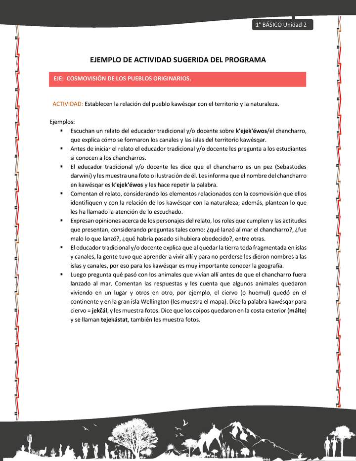 Actividad sugerida: LC01 - KAWÉSQAR - U2 - N°6: ESTABLECEN LA RELACIÓN DEL PUEBLO KAWÉSQAR CON EL TERRITORIO Y LA NATURALEZA. Actividad sugerida: LC01 - KAWÉSQAR - U2 - N°6: ESTABLECEN LA RELACIÓN DEL PUEBLO KAWÉSQAR CON EL TERRITORIO Y LA NATURALEZA.