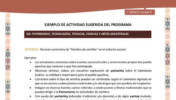 Actividad sugerida LC01 - Quechua - U3 - N°41: Recrean ceremonia de “Siembra de semillas” en el entorno escolar. Actividad sugerida LC01 - Quechua - U3 - N°41: Recrean ceremonia de “Siembra de semillas” en el entorno escolar.