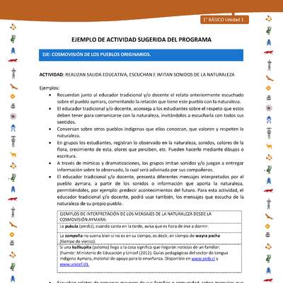 Actividad sugerida Nº 9- LC01 - INTERCULTURALIDAD-U1-ECO - REALIZAN SALIDA EDUCATIVA, ESCUCHAN E IMITAN SONIDOS DE LA NATURALEZA Actividad sugerida Nº 9- LC01 - INTERCULTURALIDAD-U1-ECO - REALIZAN SALIDA EDUCATIVA, ESCUCHAN E IMITAN SONIDOS DE LA NATURALEZA