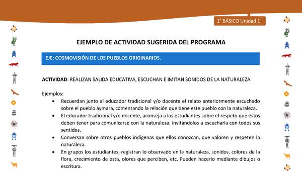 Actividad sugerida Nº 9- LC01 - INTERCULTURALIDAD-U1-ECO - REALIZAN SALIDA EDUCATIVA, ESCUCHAN E IMITAN SONIDOS DE LA NATURALEZA Actividad sugerida Nº 9- LC01 - INTERCULTURALIDAD-U1-ECO - REALIZAN SALIDA EDUCATIVA, ESCUCHAN E IMITAN SONIDOS DE LA NATURALEZA