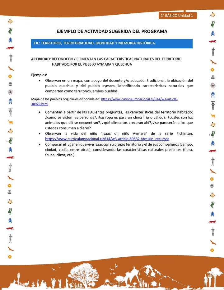 Actividad sugerida Nº 5- LC01 - INTERCULTURALIDAD-U1-ET - RECONOCEN Y COMENTAN LAS CARACTERÍSTICAS NATURALES DEL TERRITORIO HABITADO POR EL PUEBLO AYMARA Y QUECHUA Actividad sugerida Nº 5- LC01 - INTERCULTURALIDAD-U1-ET - RECONOCEN Y COMENTAN LAS CARACTERÍSTICAS NATURALES DEL TERRITORIO HABITADO POR EL PUEBLO AYMARA Y QUECHUA