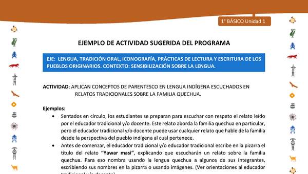Actividad sugerida Nº 1- LC01 - INTERCULTURALIDAD-U1-LS - APLICAN CONCEPTOS DE PARENTESCO EN LENGUA INDÍGENA ESCUCHADOS EN RELATOS TRADICIONALES SOBRE LA FAMILIA QUECHUA. Actividad sugerida Nº 1- LC01 - INTERCULTURALIDAD-U1-LS - APLICAN CONCEPTOS DE PARENTESCO EN LENGUA INDÍGENA ESCUCHADOS EN RELATOS TRADICIONALES SOBRE LA FAMILIA QUECHUA.