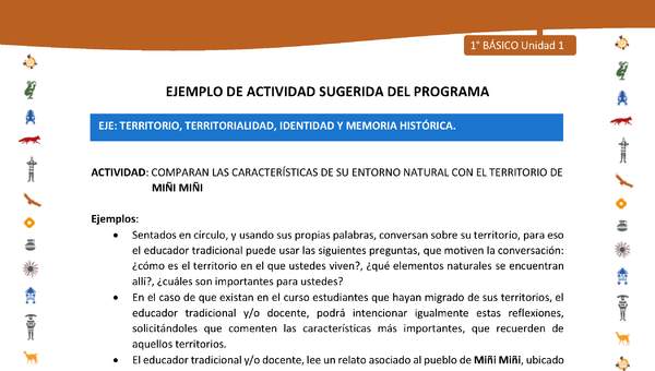 Actividad sugerida Nº 4- LC01 - INTERCULTURALIDAD-U1-ET - COMPARAN LAS CARACTERÍSTICAS DE SU ENTORNO NATURAL CON EL TERRITORIO DE MIÑI MIÑI Actividad sugerida Nº 4- LC01 - INTERCULTURALIDAD-U1-ET - COMPARAN LAS CARACTERÍSTICAS DE SU ENTORNO NATURAL CON EL TERRITORIO DE MIÑI MIÑI