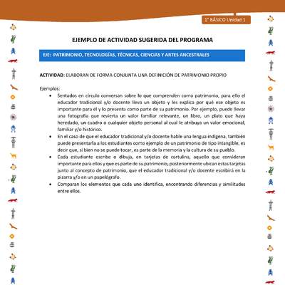 Actividad sugerida Nº 10- LC01 - INTERCULTURALIDAD-U1-EP - ELABORAN DE FORMA CONJUNTA UNA DEFINICIÓN DE PATRIMONIO PROPIO Actividad sugerida Nº 10- LC01 - INTERCULTURALIDAD-U1-EP - ELABORAN DE FORMA CONJUNTA UNA DEFINICIÓN DE PATRIMONIO PROPIO