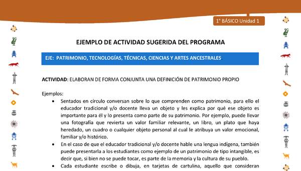 Actividad sugerida Nº 10- LC01 - INTERCULTURALIDAD-U1-EP - ELABORAN DE FORMA CONJUNTA UNA DEFINICIÓN DE PATRIMONIO PROPIO Actividad sugerida Nº 10- LC01 - INTERCULTURALIDAD-U1-EP - ELABORAN DE FORMA CONJUNTA UNA DEFINICIÓN DE PATRIMONIO PROPIO