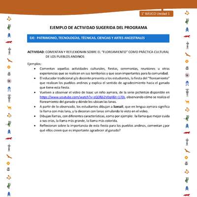Actividad sugerida Nº 11- LC01 - INTERCULTURALIDAD-U1-EP - COMENTAN Y REFLEXIONAN SOBRE EL “FLOREAMIENTO” COMO PRÁCTICA CULTURAL DE LOS PUEBLOS ANDINOS Actividad sugerida Nº 11- LC01 - INTERCULTURALIDAD-U1-EP - COMENTAN Y REFLEXIONAN SOBRE EL “FLOREAMIENTO” COMO PRÁCTICA CULTURAL DE LOS PUEBLOS ANDINOS