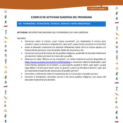 Actividad sugerida Nº 12- LC01 - INTERCULTURALIDAD-U1-EP - INTERPRETAN CANCIONES DEL PATRIMONIO CULTURAL INDÍGENA Actividad sugerida Nº 12- LC01 - INTERCULTURALIDAD-U1-EP - INTERPRETAN CANCIONES DEL PATRIMONIO CULTURAL INDÍGENA