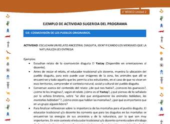Actividad sugerida Nº 8- LC01 - INTERCULTURALIDAD-U2-ECO - ESCUCHAN UN RELATO ANCESTRAL DIAGUITA, IDENTIFICANDO LOS MENSAJES QUE LA NATURALEZA LES ENTREGA Actividad sugerida Nº 8- LC01 - INTERCULTURALIDAD-U2-ECO - ESCUCHAN UN RELATO ANCESTRAL DIAGUITA, IDENTIFICANDO LOS MENSAJES QUE LA NATURALEZA LES ENTREGA