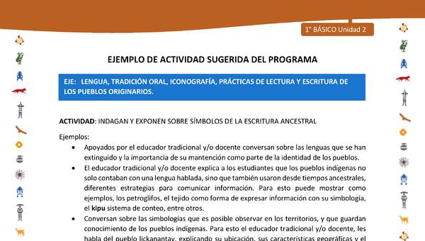 Actividad sugerida Nº 2- LC01 - INTERCULTURALIDAD-U2-LS - INDAGAN Y EXPONEN SOBRE SÍMBOLOS DE LA ESCRITURA ANCESTRAL Actividad sugerida Nº 2- LC01 - INTERCULTURALIDAD-U2-LS - INDAGAN Y EXPONEN SOBRE SÍMBOLOS DE LA ESCRITURA ANCESTRAL
