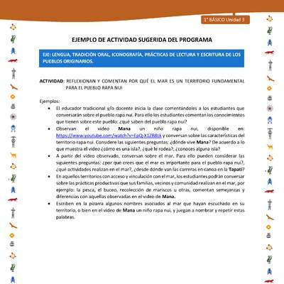 Actividad sugerida Nº 1- LC01 - INTERCULTURALIDAD-U3-LS - REFLEXIONAN Y COMENTAN POR QUÉ EL MAR ES UN TERRITORIO FUNDAMENTAL PARA EL PUEBLO RAPA NUI Actividad sugerida Nº 1- LC01 - INTERCULTURALIDAD-U3-LS - REFLEXIONAN Y COMENTAN POR QUÉ EL MAR ES UN TERRITORIO FUNDAMENTAL PARA EL PUEBLO RAPA NUI