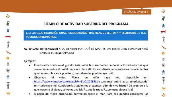 Actividad sugerida Nº 1- LC01 - INTERCULTURALIDAD-U3-LS - REFLEXIONAN Y COMENTAN POR QUÉ EL MAR ES UN TERRITORIO FUNDAMENTAL PARA EL PUEBLO RAPA NUI Actividad sugerida Nº 1- LC01 - INTERCULTURALIDAD-U3-LS - REFLEXIONAN Y COMENTAN POR QUÉ EL MAR ES UN TERRITORIO FUNDAMENTAL PARA EL PUEBLO RAPA NUI