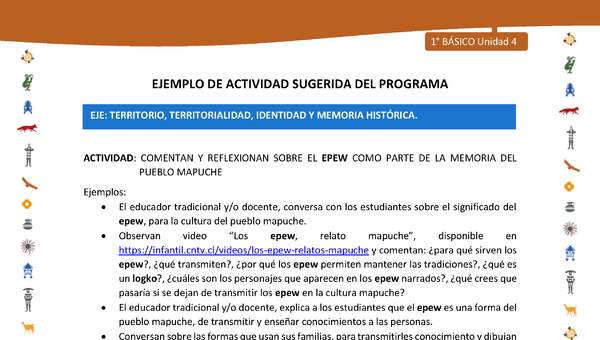 Actividad sugerida Nº 4- LC01 - INTERCULTURALIDAD-U4-ET - COMENTAN Y REFLEXIONAN SOBRE EL EPEW COMO PARTE DE LA MEMORIA DEL PUEBLO MAPUCHE Actividad sugerida Nº 4- LC01 - INTERCULTURALIDAD-U4-ET - COMENTAN Y REFLEXIONAN SOBRE EL EPEW COMO PARTE DE LA MEMORIA DEL PUEBLO MAPUCHE