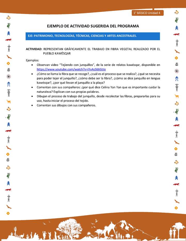 Actividad sugerida Nº 11- LC01 - INTERCULTURALIDAD-U4-EP - REPRESENTAN GRÁFICAMENTE EL TRABAJO EN FIBRA VEGETAL REALIZADO POR EL PUEBLO KAWÉSQAR Actividad sugerida Nº 11- LC01 - INTERCULTURALIDAD-U4-EP - REPRESENTAN GRÁFICAMENTE EL TRABAJO EN FIBRA VEGETAL REALIZADO POR EL PUEBLO KAWÉSQAR