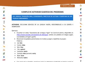 Actividad sugerida Nº 2- LC01 - INTERCULTURALIDAD-U4-LS - ESCUCHAN SONIDOS DE LA LENGUA YAGÁN, ASOCIÁNDOLOS A SU GRAFÍA Y SIGNIFICADO Actividad sugerida Nº 2- LC01 - INTERCULTURALIDAD-U4-LS - ESCUCHAN SONIDOS DE LA LENGUA YAGÁN, ASOCIÁNDOLOS A SU GRAFÍA Y SIGNIFICADO