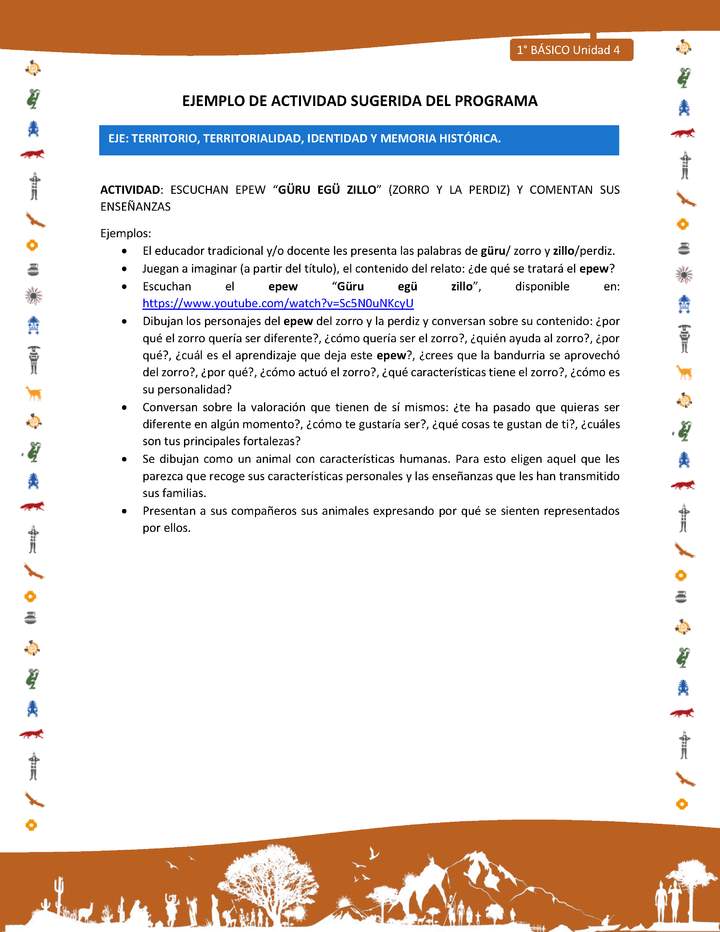 Actividad sugerida Nº 5- LC01 - INTERCULTURALIDAD-U4-ET - ESCUCHAN EPEW “GÜRU EGÜ ZILLO” (ZORRO Y LA PERDIZ) Y COMENTAN SUS ENSEÑANZAS Actividad sugerida Nº 5- LC01 - INTERCULTURALIDAD-U4-ET - ESCUCHAN EPEW “GÜRU EGÜ ZILLO” (ZORRO Y LA PERDIZ) Y COMENTAN SUS ENSEÑANZAS