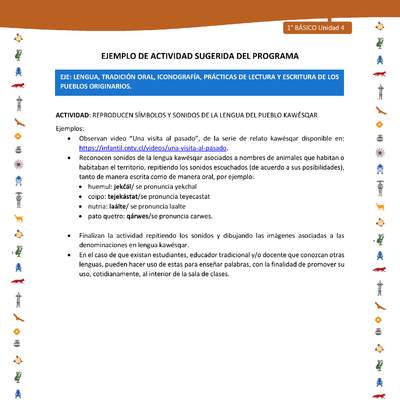 Actividad sugerida Nº 1- LC01 - INTERCULTURALIDAD-U4-LS - REPRODUCEN SÍMBOLOS Y SONIDOS DE LA LENGUA DEL PUEBLO KAWÉSQAR Actividad sugerida Nº 1- LC01 - INTERCULTURALIDAD-U4-LS - REPRODUCEN SÍMBOLOS Y SONIDOS DE LA LENGUA DEL PUEBLO KAWÉSQAR