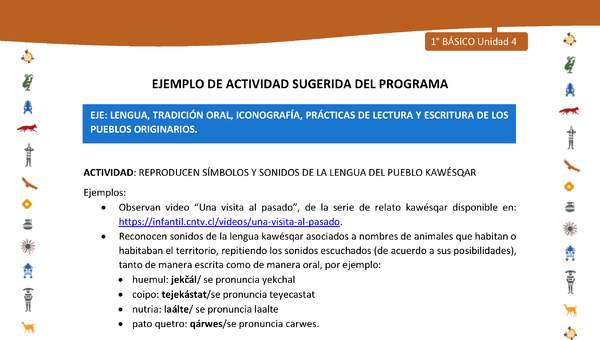 Actividad sugerida Nº 1- LC01 - INTERCULTURALIDAD-U4-LS - REPRODUCEN SÍMBOLOS Y SONIDOS DE LA LENGUA DEL PUEBLO KAWÉSQAR Actividad sugerida Nº 1- LC01 - INTERCULTURALIDAD-U4-LS - REPRODUCEN SÍMBOLOS Y SONIDOS DE LA LENGUA DEL PUEBLO KAWÉSQAR