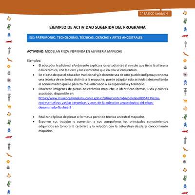 Actividad sugerida Nº 13- LC01 - INTERCULTURALIDAD-U4-EP - MODELAN PIEZA INSPIRADA EN ALFARERÍA MAPUCHE Actividad sugerida Nº 13- LC01 - INTERCULTURALIDAD-U4-EP - MODELAN PIEZA INSPIRADA EN ALFARERÍA MAPUCHE