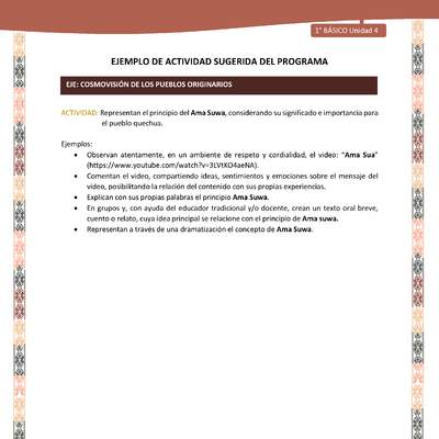 Actividad sugerida LC01 - Quechua - U4 - N°48: Representan el principio del Ama Suwa, considerando su significado e importancia para el pueblo quechua. Actividad sugerida LC01 - Quechua - U4 - N°48: Representan el principio del Ama Suwa, considerando su significado e importancia para el pueblo quechua.