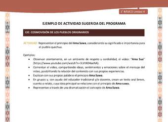 Actividad sugerida LC01 - Quechua - U4 - N°48: Representan el principio del Ama Suwa, considerando su significado e importancia para el pueblo quechua. Actividad sugerida LC01 - Quechua - U4 - N°48: Representan el principio del Ama Suwa, considerando su significado e importancia para el pueblo quechua.