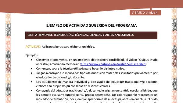 Actividad sugerida LC01 - Quechua - U4 - N°51: Aplican saberes para elaborar un khipu. Actividad sugerida LC01 - Quechua - U4 - N°51: Aplican saberes para elaborar un khipu.