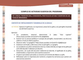 Actividad sugerida LC01 - Quechua - U4 - N°44: Explican el significado y la importancia cultural de los glifos y los petroglifos haciendo uso del idioma quechua. Actividad sugerida LC01 - Quechua - U4 - N°44: Explican el significado y la importancia cultural de los glifos y los petroglifos haciendo uso del idioma quechua.