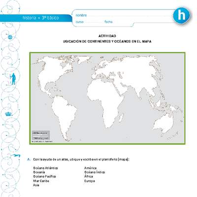Ubicación de continentes y océanos en el mapa Ubicación de continentes y océanos en el mapa