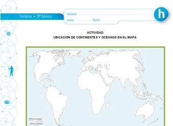 Ubicación de continentes y océanos en el mapa
